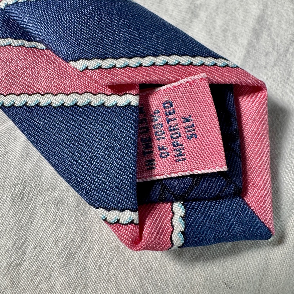 NWT Vineyard Vines Mens 100% Silk Tie Made in USA Blue Pink Rope Rep Striped 58” - Picture 4 of 10